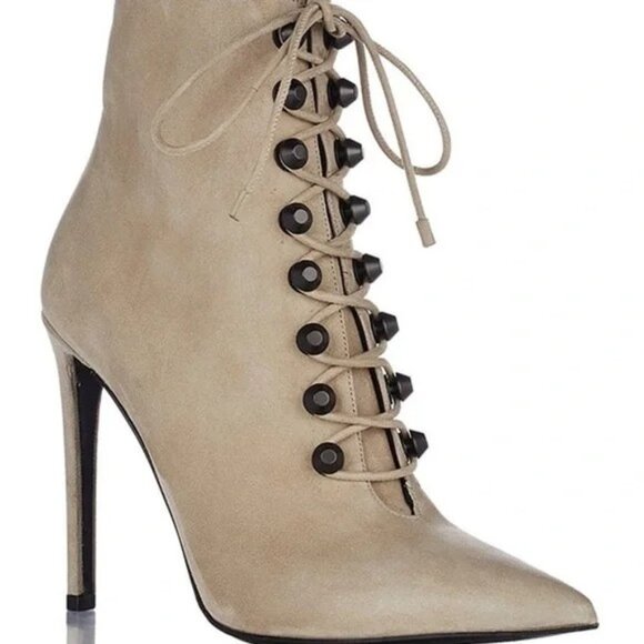 Balenciaga Shoes - Balenciaga Beige Lace-Up Heeled Boots - Never Worn - 6.5 / 36.5